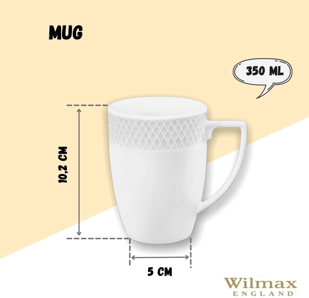 Wilmax Tea Cups & Coffee Cups Set of 2 Coffee Cups Porcelain Mug Set Cup for Tea Coffee Cappuccino Porcelain Cups with Handles for Office and Home White Gift Set 350 ml – Bild 2