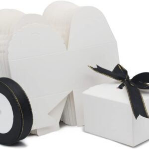 Pack of 50 White Gift Boxes, DIY Gift Packaging Box, Creative Cardboard Gift Boxes, with Ribbon, for Biscuits, Wedding, Birthday, Party, Christmas