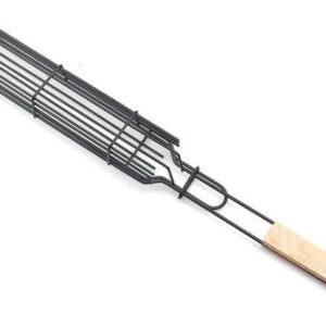 Barbecue Basket Stainless Steel Sausage Grill with Wooden Handle Grilled Sausage Basket Outdoor Grill Grilled Corn Tongs Cooking BBQ Grill Grill Accessories for Camping Patio Grills Outdoor Grilling