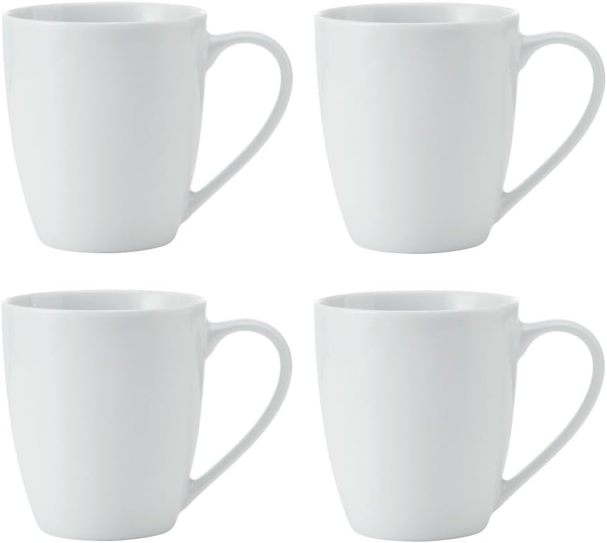 MIKASA Chalk Porcelain Mugs, Set of 4 White Tea and Coffee Mugs, 380 ml, Dishwasher and Microwave Safe