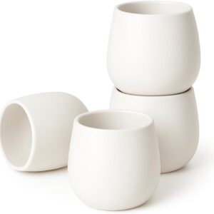 Goodwei Ceramic Tea Mug Set (4 Pieces) - Japanese Tea Cups Set, Roundish Shape, Hand Flattering & Modern - Tea Cups for Tea, Matcha Latte, Juices and More, 200ml (Camellia White)