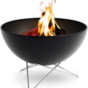 höfats - Bowl 57 Fire Bowl with Stainless Steel Star Base - Low Smoke Burning - Fire Pit with Plancha Grill Plate and Cooking Grate - Tilting Fire Basket Enamelled Steel, Black, Diameter 57 cm
