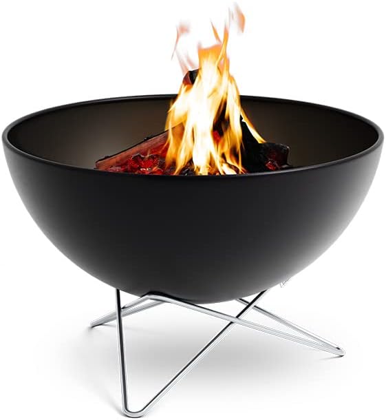höfats - Bowl 57 Fire Bowl with Stainless Steel Star Base - Low Smoke Burning - Fire Pit with Plancha Grill Plate and Cooking Grate - Tilting Fire Basket Enamelled Steel, Black, Diameter 57 cm