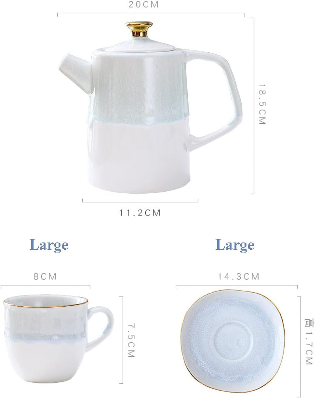 Tea set for adults, tea set with teapot for adults, tea cup and saucer, service for 3 people, porcelain, ceramic, coffee, tea, gift sets for tea, coffee, afternoon tea, party – Bild 7