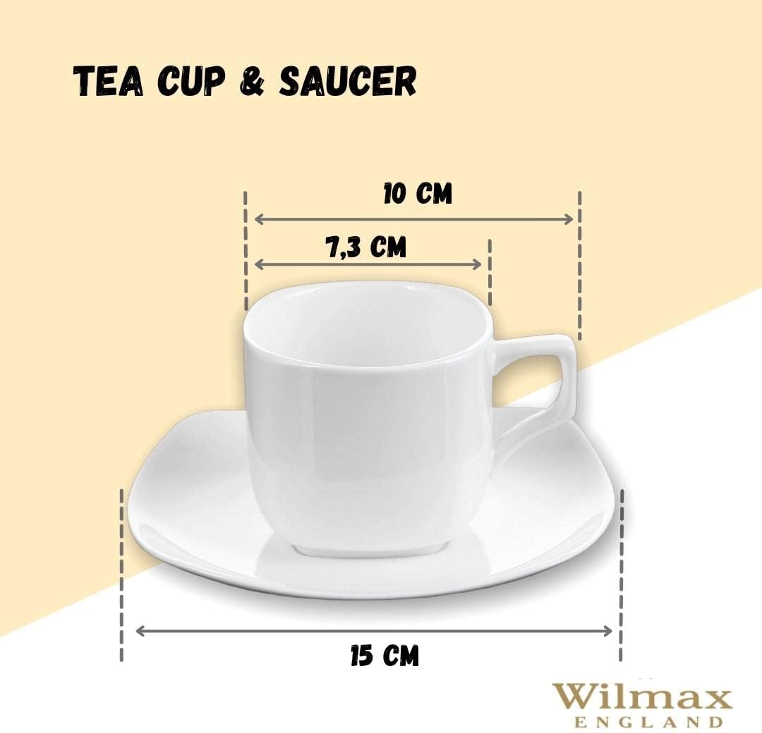 Wilmax Olivia Cups with Saucers, Set of 2, 200 ml, Porcelain Coffee Cups, White, Crockery Set for 2 People, Cup Set for Coffee, Tea, Desserts, Coffee Service & Tea Service – Bild 2