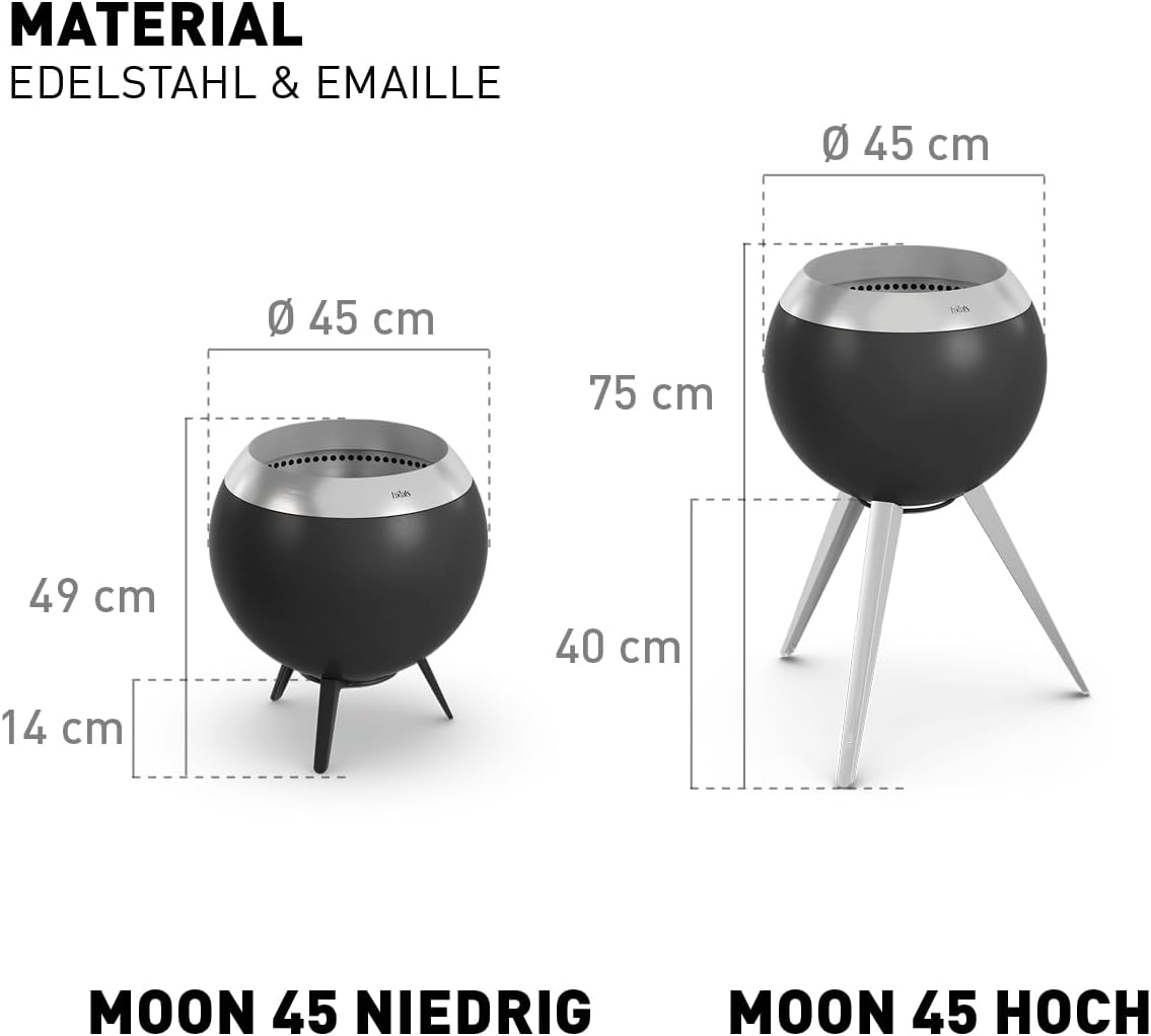 höfats Moon 45 Smokeless Fire Bowl with Low Base Made of Stainless Steel - Enamelled Low Smoke Fire Basket with Wood Carburettor Technology, Two-Stage Combustion Process - Fire Pit with Diameter 45 cm – Bild 2
