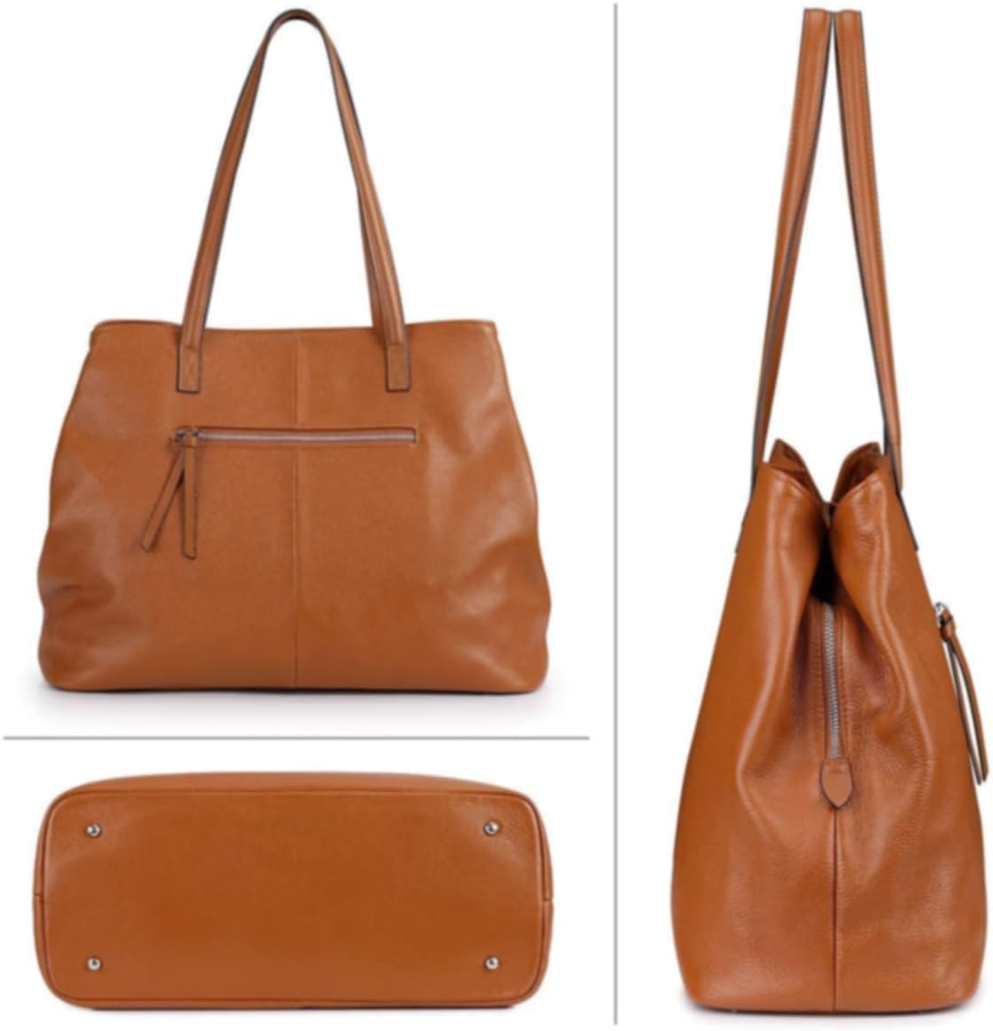 S-ZONE Women's Handbag Soft Genuine Leather Large Foldable Shopper Shoulder Bag 13 Inch Laptop Bag Handle Bags – Bild 6
