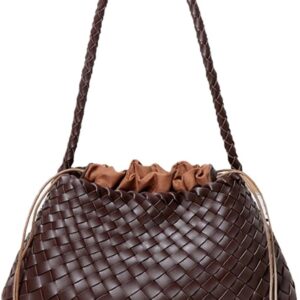 Woven Hobo Bags for Women Suede Woven Fabric Bag Trendy Bucket Handbag Underarm Shoulder Bag Vintage Handbag Retro Clutch Bags