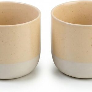 Set of 2 Coffee Cups without Handle, 245 ml, Ceramic Espresso Cups, Vintage Cappuccino Cups & Tea Cups, Easy to Clean, Two-Tone Design, Yellow