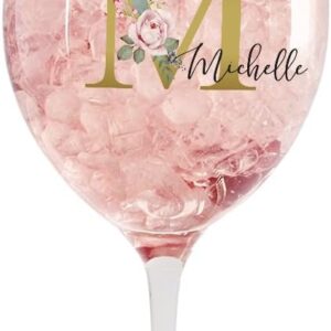 Herz & Heim® Beautiful Gift For Women, Wine Glass with Personalisation for Christmas or Birthdays, Monogram with Flowers