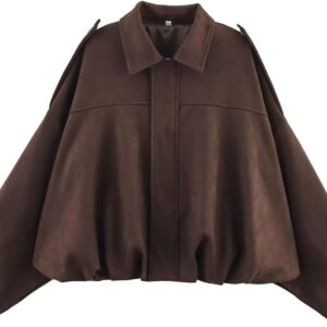 Vinuwu Bomber Jacket Women’s Suede Jacket Short Transition Jacket Bomber