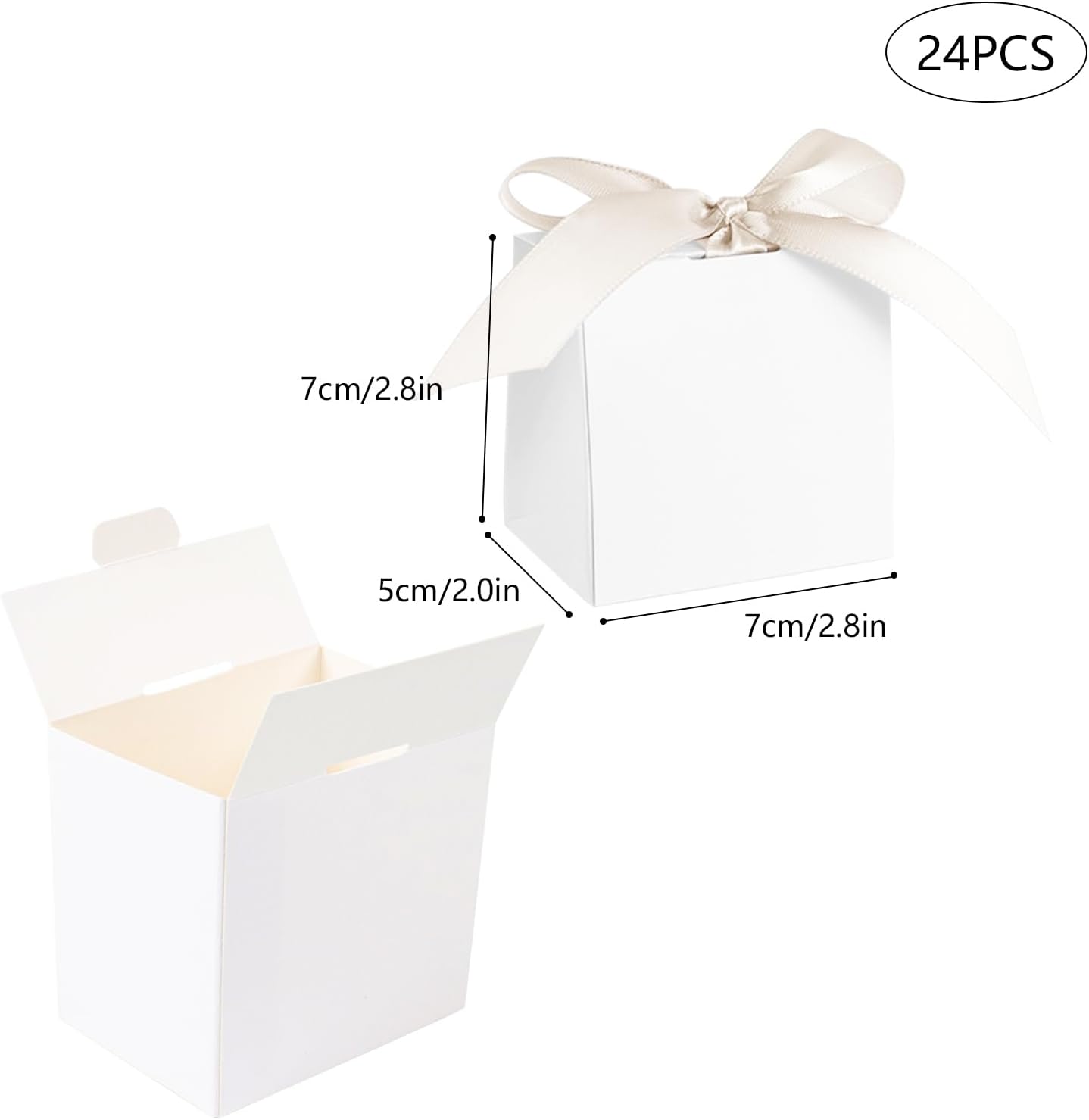 Pack of 24 Small Boxes 7 x 7 x 5 cm, Small Gift Box with Lid and White Bow – Bild 2