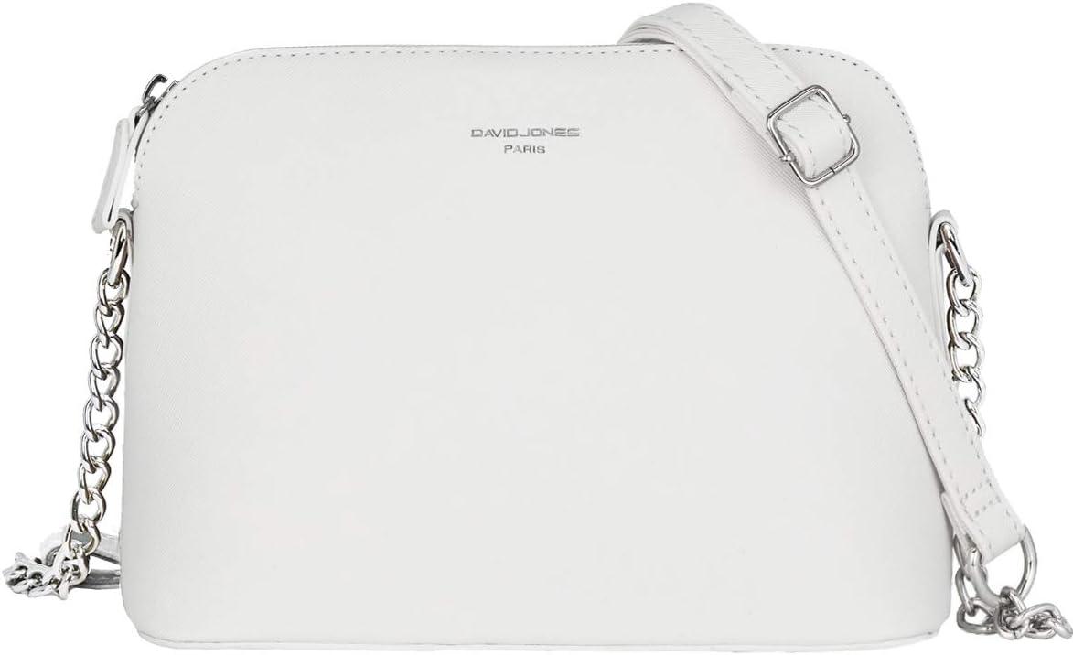 David Jones - Women's Small Shoulder Bag - Saffiano Leather Fixed Shoulder Bag - Chain Shoulder Strap Evening Bag - Zip Handbag - City Clutch, Party Zip Crossbody Bag