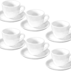 Wilmax – Cups with Saucers – Set of 6 – 75 ml – Porcelain Coffee Cups – White – Crockery Set for 6 People – Cup Set for Coffee, Tea, Desserts – Coffee Service & Tea Service