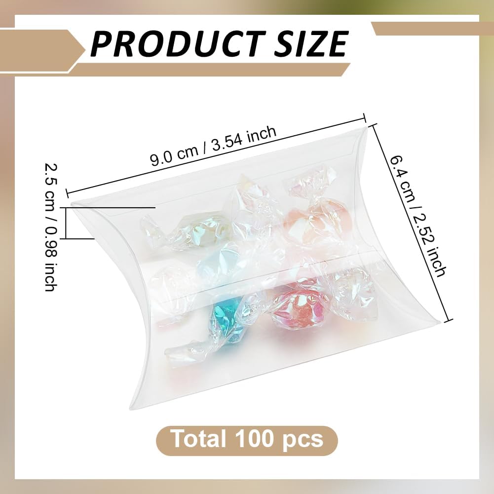 GOMAKERER Pack of 100 Transparent Cushion Boxes 9 x 6.4 x 2.5 cm Mini Gift Boxes Made of Transparent PVC Cushion Shape Transparent Gift Box for Sweets for Weddings Birthdays Holidays Parties – Bild 2