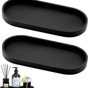 Set of 2 Bathroom Trays, Decorative Trays, Black Silicone Storage Tray, Storage Tray, Cosmetics, Small Oval Tray for Living Room, Bedroom, Sink, Bathtub and Kitchen Sink
