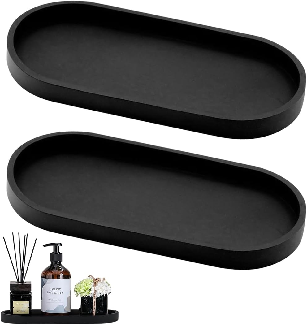 Set of 2 Bathroom Trays, Decorative Trays, Black Silicone Storage Tray, Storage Tray, Cosmetics, Small Oval Tray for Living Room, Bedroom, Sink, Bathtub and Kitchen Sink