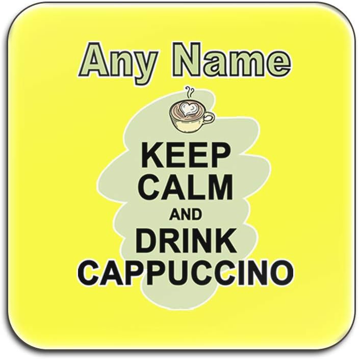 Personalised Gift - Set of 4 Keep Calm Drink Cappuccino Glossy Coaster (Food Design) Unique Coasters for Parties, Diet, Snacks, Beer, Milk, Coffee, Tea