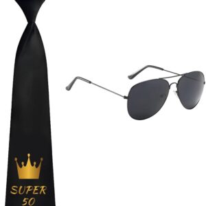ZOCONE 50th Birthday Man Personalised Tie and Party Glasses Set Black Tie for 50th Birthday Gift Funny Accessories for Birthday Party Photo