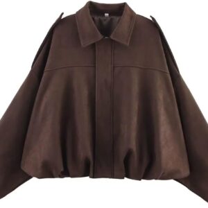 Odizli Suede Jacket Women’s Spring Autumn Oversized Suede Jacket Short Bomber Jacket