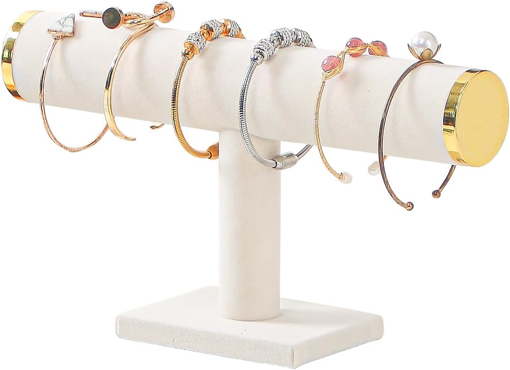 Bracelet Holder Organizer for Bracelets Organizer for Women Jewelry Accessories (Velvet, Beige, Gold Metal Lid)