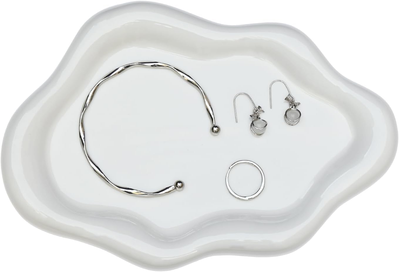 Cloud Shape Jewellery Tray, Decorative Ceramic Jewellery Tray, Jewellery Plate for Rings, Necklaces, Bracelets, Perfume Tray for Cosmetics, Gifts for Girl, Women, Mothers, Daughters (White)