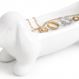 Dachshund Jewellery Bowl, Dachshund Jewellery Bowl, White Ceramic