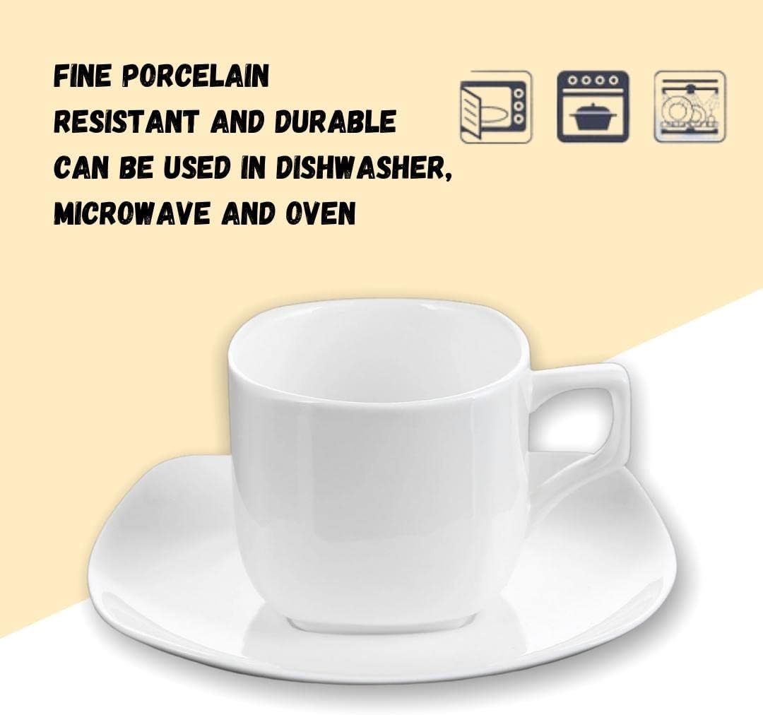 Wilmax Olivia Cups with Saucers, Set of 2, 200 ml, Porcelain Coffee Cups, White, Crockery Set for 2 People, Cup Set for Coffee, Tea, Desserts, Coffee Service & Tea Service – Bild 3