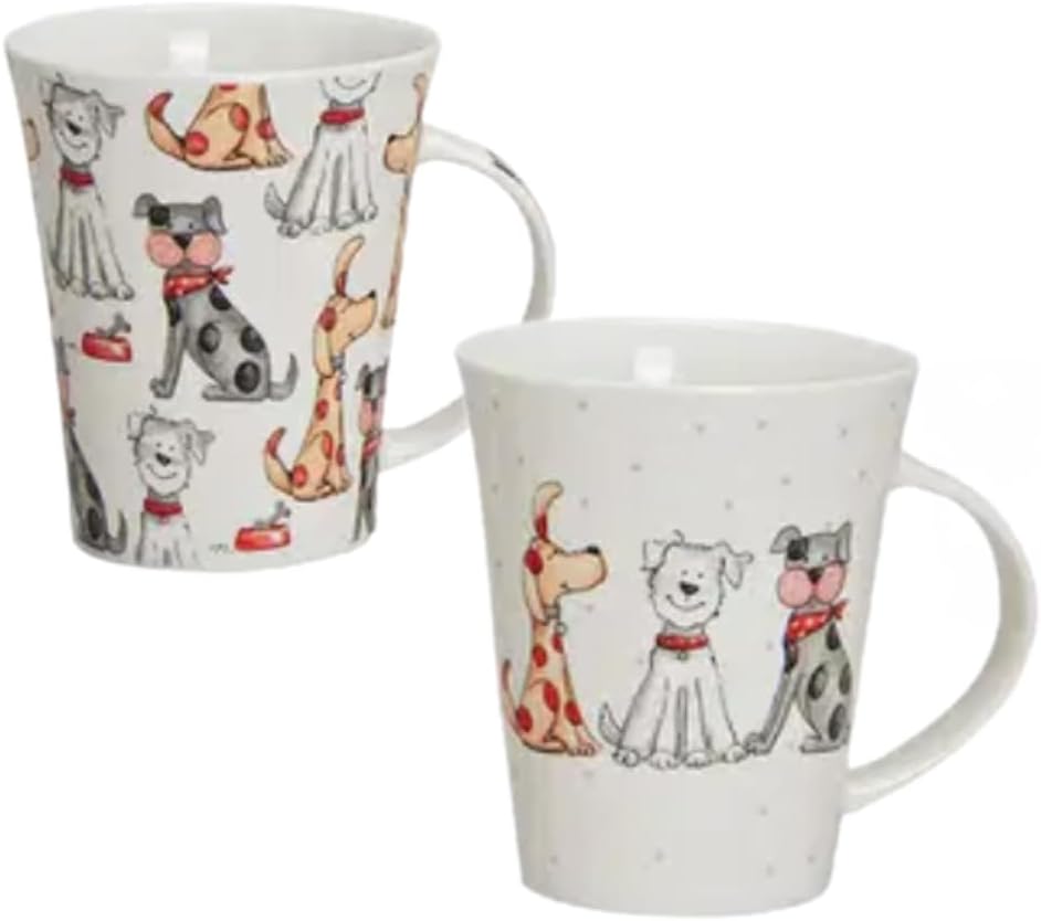 Set of 2 Porcelain Mugs - Cute Dog or Cat Motif - 300 ml - Lovingly Illustrated - Ideal for Coffee, Tea & Cocoa - Gift Idea for Animal Lovers (2, Dog)