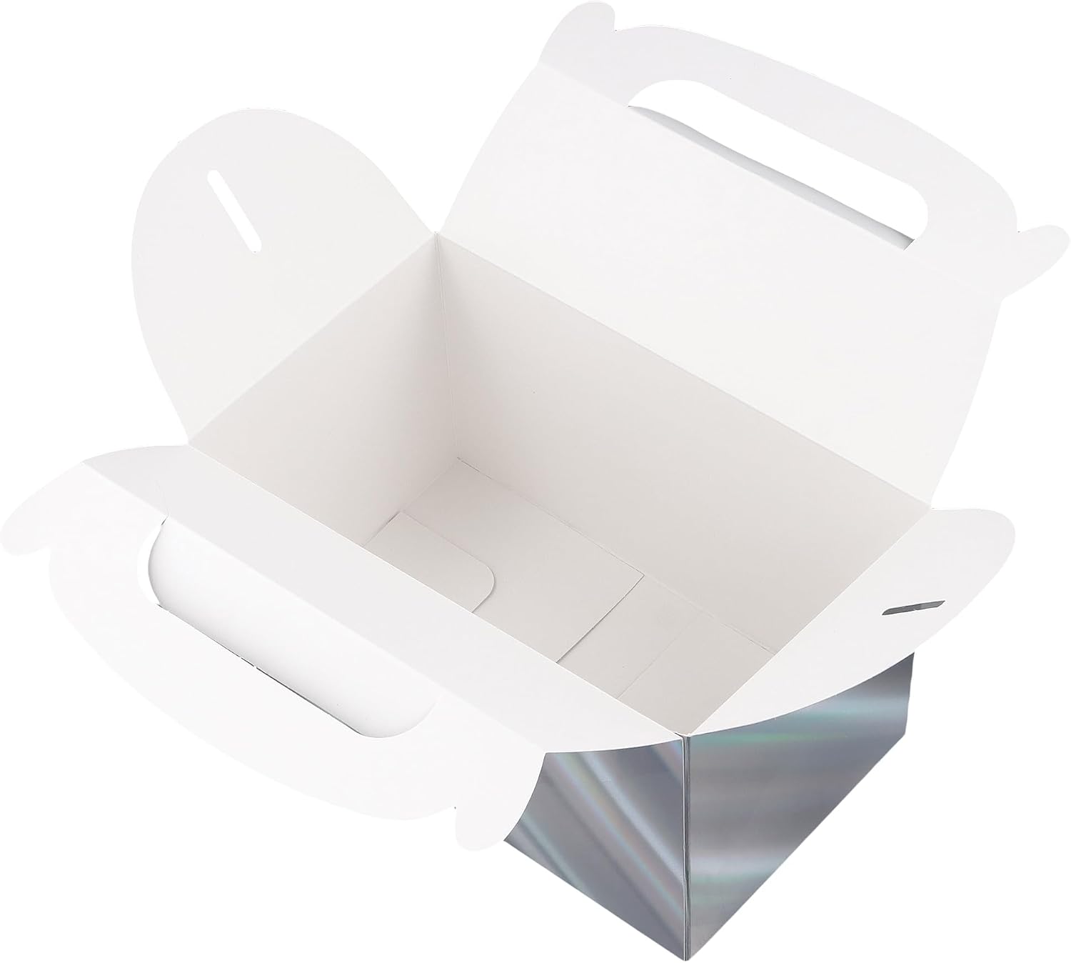 MUNGHOK Pack of 50 Gift Boxes with Handles, Metallic Silver, Small Gift Boxes, Gift Box with Carry Handle, Gift Boxes for Wedding, Birthday Party, Cake, Sweets, 16 x 9.5 x 9.5 cm – Bild 3