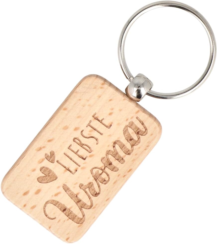 Keyring with Engraving on Both Sides · Wooden Keyring for Grandma · Gifts for Grandma · Gift Grandma and Grandpa, Liebste Uroma, S