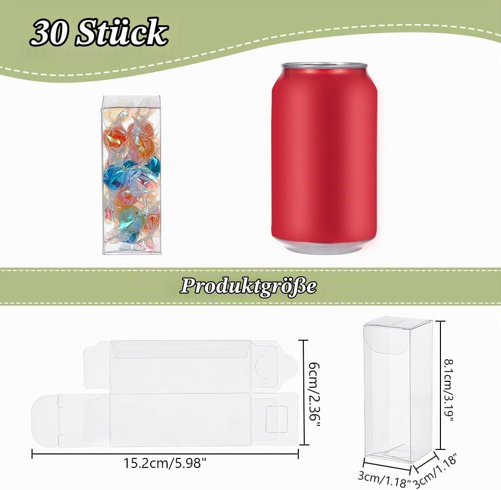 NBEADS Pack of 30 Transparent Plastic PVC Box, 3 x 3 x 8 cm, Transparent Rectangular Favour Gift Wrapping Boxes, Wedding Party Favour Boxes for Sweets, Biscuits, Cakes, Chocolates, Gift – Bild 2