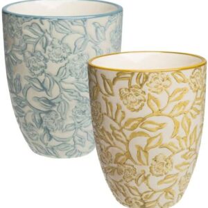 Tranquillo Set of 2 RUSTIC Mugs, Blue & Dark Yellow, 150 ml, for Coffee, Tea, Cocoa, Coffee Cup, Stoneware for Office and Home, Dishwasher Safe, 7 x 7 x 9 cm