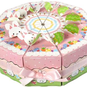 Easter Gift Boxes, Pack of 10 Triangular Cake Boxes with Easter Bunny Eggs & Carrot Motif, Creative Rabbit Boxes for Filling, Packaging for Small Easter Gifts, Sweets (with Pink Bow)