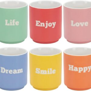 MIJOMA New Bone Porcelain Mug 180ml – 6 Colours with Relief Word – Compact Shape for Espresso, Coffee, Tea – Gift Set for Home and Office