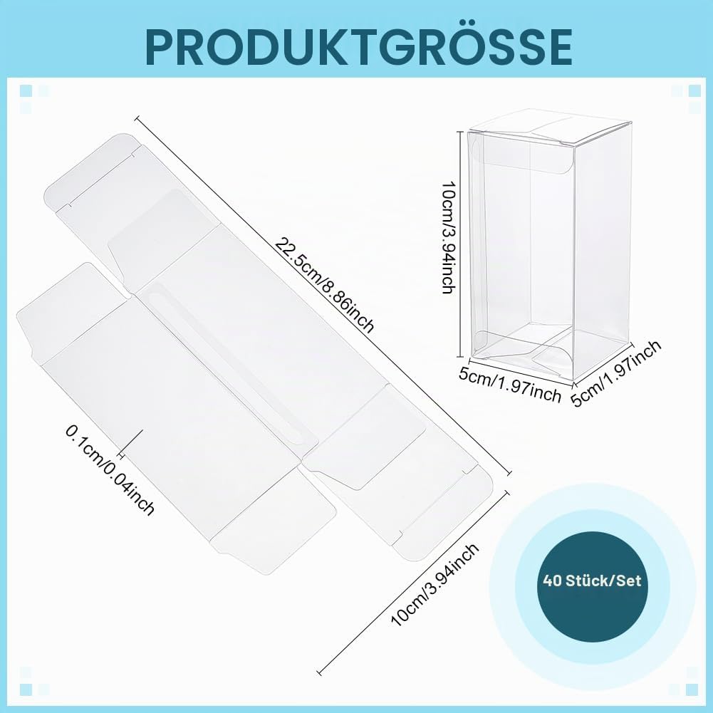 BENECREAT Pack of 40 Transparent Wedding Gift Boxes 5 x 5 x 10 cm Rectangular Transparent PVC Gift Boxes for Sweets and Chocolate Packaging for Wedding Gifts – Bild 2