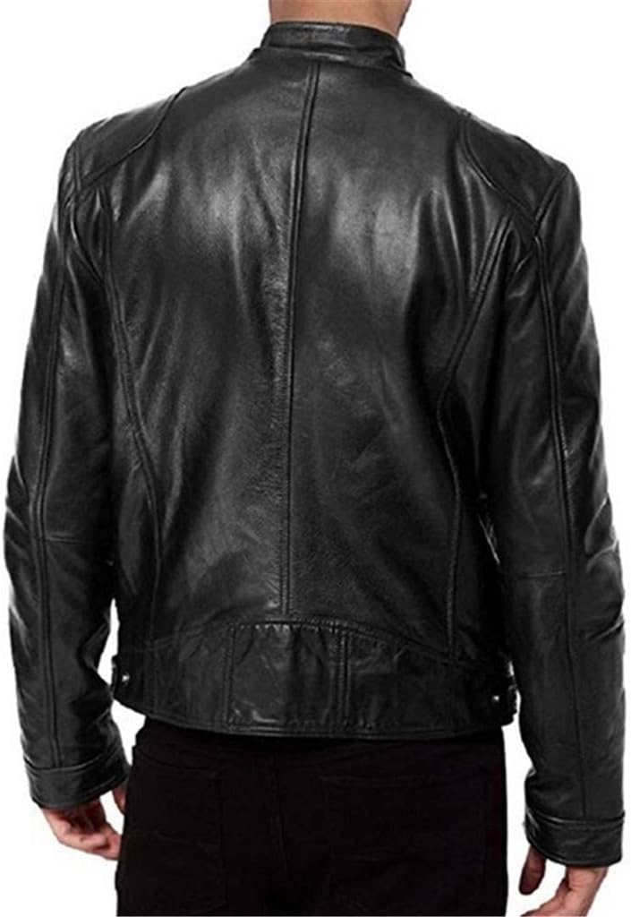 Generisch Leather Jacket Men's Bomber Jacket Biker Jacket Motorcycle Jacket Leather Coat Biker Jacket Vintage 50s Outfit Faux Leather Jacket – Bild 5