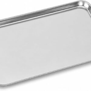 Cabilock Stainless Steel Tray 26.5 x 15.5 cm, Rectangular Serving Plate, Silver, Small Metal Tray for Snacks, Dessert, Coffee, Jewellery, Decoration and Family Celebrations