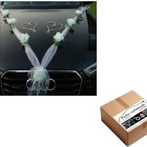 Autoschmuck Organza M + Hearts Wedding Car Decoration, Rose Decoration, Bride and Groom, Decorative Rattan Garland