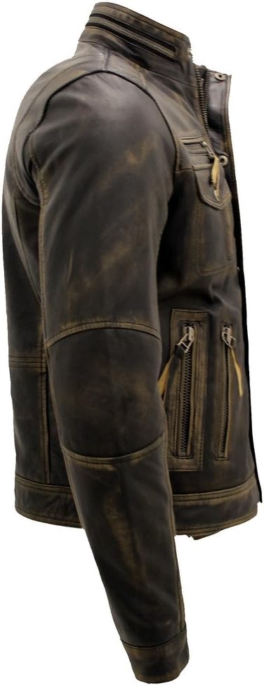 Infinity Men’s Brando Leather, Biker Jacket, Black, Warm, Vintage – Bild 4