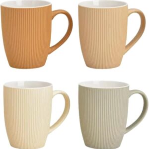 Stoneware Mugs Set of 4 300 ml – Modern Coffee Cups with Ribbed Surface – Coloured Stoneware Cups in Natural Tones – Dishwasher Safe – Perfect for Coffee, Tea & Cappuccino
