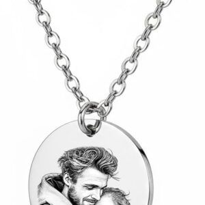 Personalised Photo Necklace with Engraving - Pet, Couple, Child, Grandma, Grandpa, Love, Wedding - Engraving Picture Gift for Christmas, Birthday - Memory of Dog, Cat, Horse