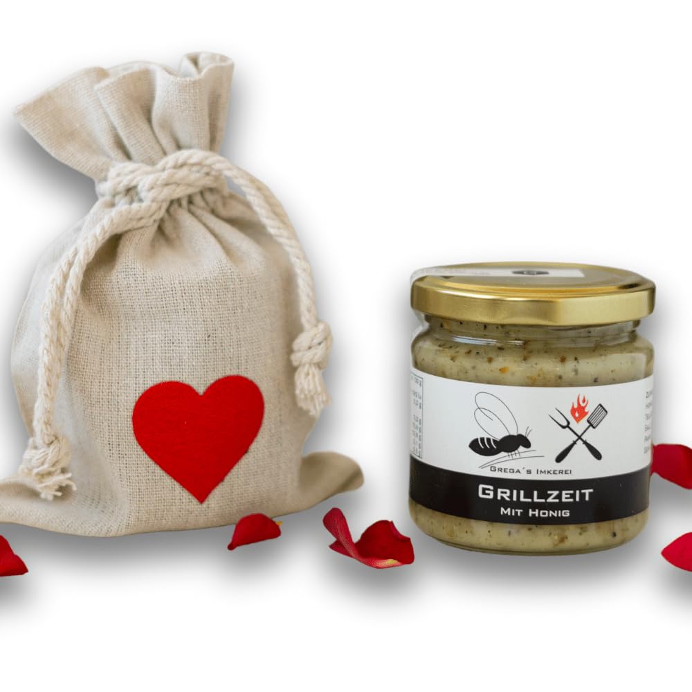 Gregas Bee Honey - Mother's Day & Father's Day Gift Idea - Linen Bag with Heart and Honey of Your Choice - The Perfect Gift - Ideal as a Gift for Mother's Day, Father's Day (Barbecue Time with Honey) – Bild 5