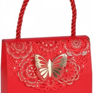 Gift Box with Handle, Portable Box, Paper Box, Cutout Butterfly Candy Box, Creative Chocolate Party Favor (S, Red)