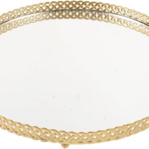 Abaodam Elegant round mirror tray made of iron in gold, space saving for jewellery and earrings for stylish storage in the living room or dining room table