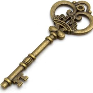 Key in Antique Bronze with Crown and Setting for a Rhinestone Wedding Decoration or DIY Jewellery