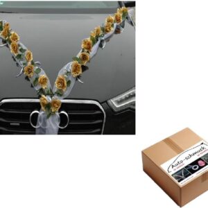 Rose Garland Car Jewellery Newly Weds Wedding/Bridal Car Decoration/Accessory, Gold/white