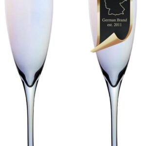 INTIRILIFE 2 x Champagne Glass with Modern Edge and Rainbow Shimmer – 150 ml Capacity – Champagne Prosecco Glass Dishwasher Safe Crystal Glass Shockproof