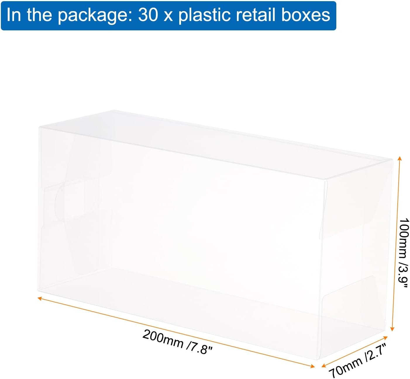 QUARKZMAN Plastic Retail Boxes 3.9 x 2.7 x 7.9 (100 x 70 x 200 mm) Gift Box with Protective Film for Sweets, Wedding, Party Packaging, Transparent, Pack of 30 – Bild 2