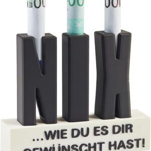 NIX Money Gift – Funny 3D Letters with Money Hiding Place – Original Gift for Men & Women for Birthday – Creative Idea for Anyone Who Want „Nothing“ (A)